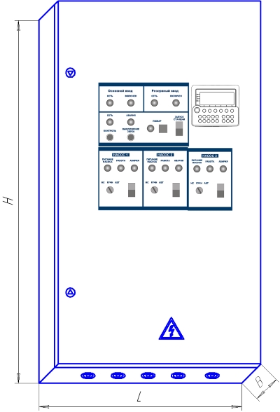 Общий вид шкафа управления и габаритные размеры