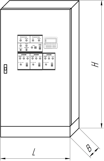 Общий вид шкафа управления и габаритные размеры