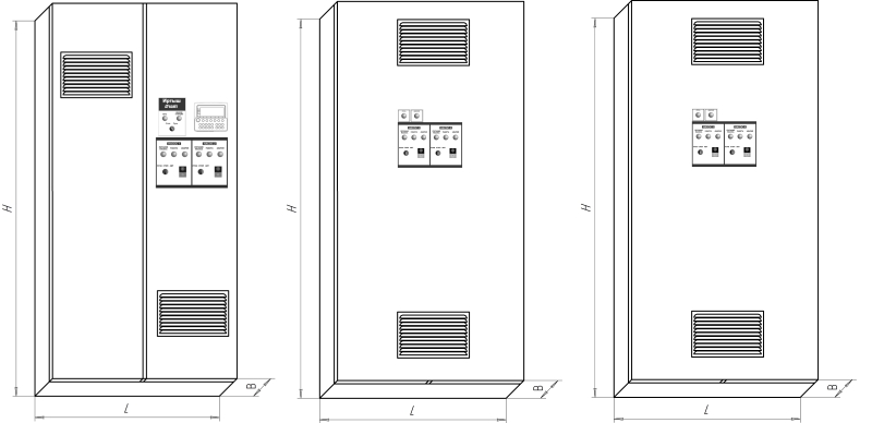 Общий вид шкафа управления и габаритные размеры