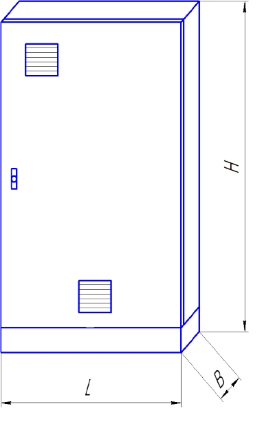 Общий вид шкафа управления и габаритные размеры