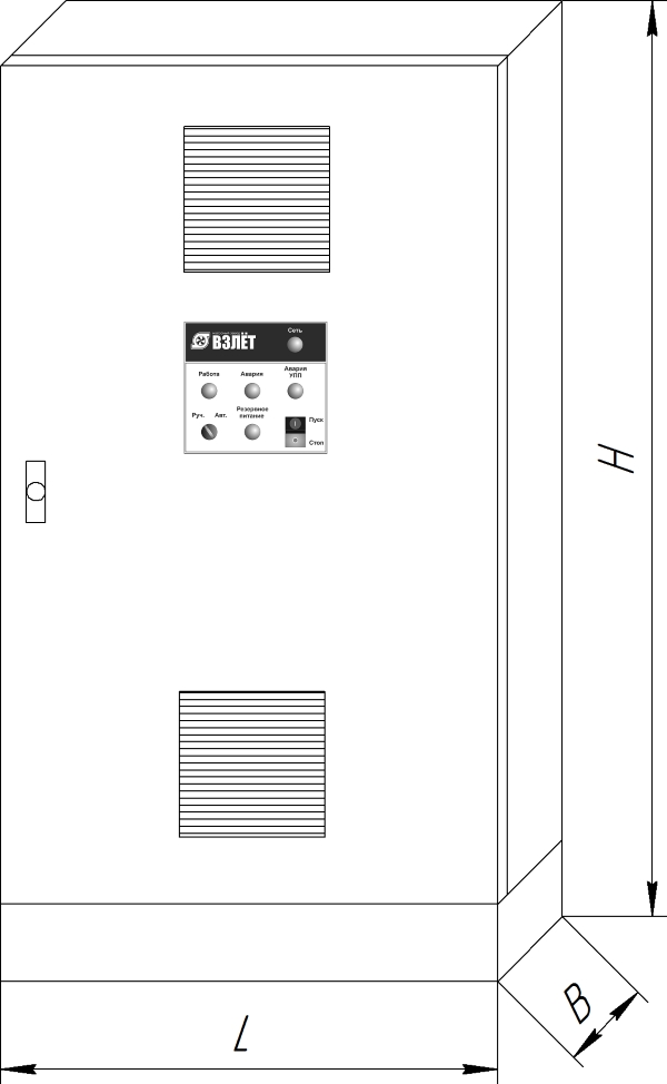 Общий вид шкафа управления и габаритные размеры