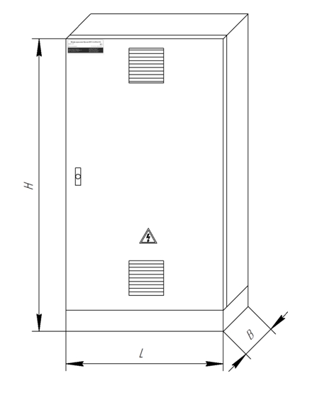 Общий вид шкафа управления и габаритные размеры