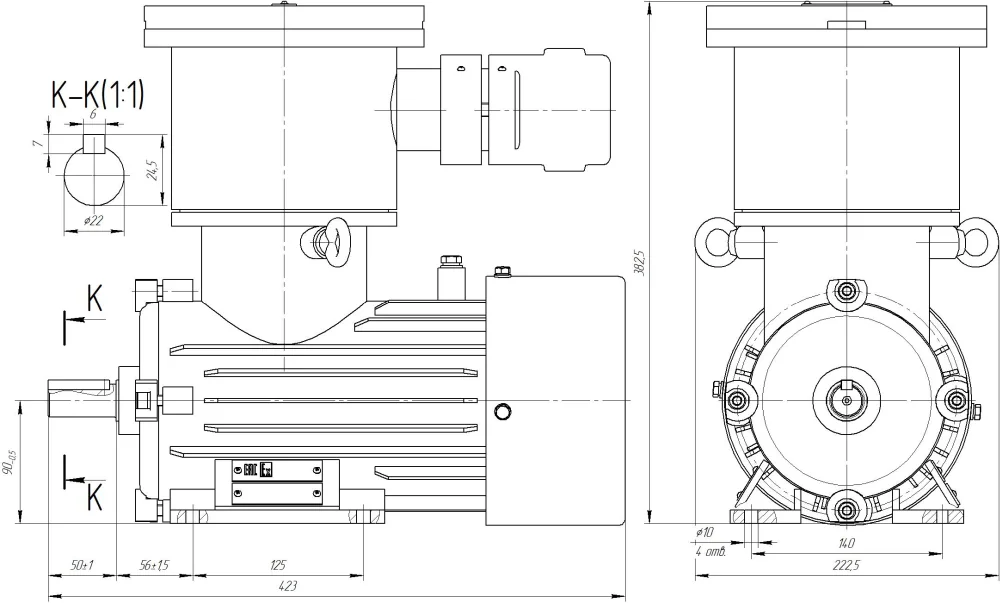 Электродвигатель Иртыш РВ Ех 90L2 T У2,5 IM2081 660/1140B 2,2/3000 – общий вид и габаритные размеры
