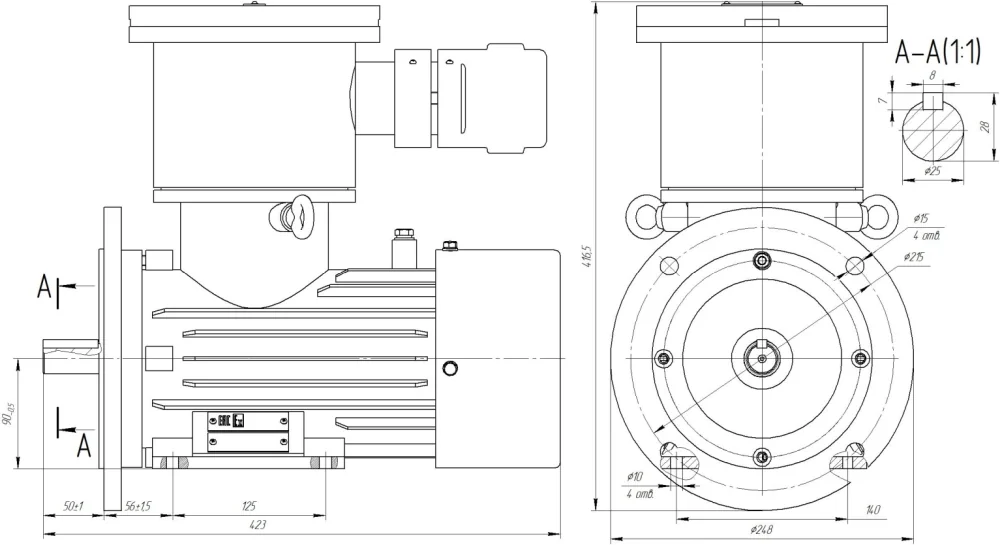 Электродвигатель Иртыш РВ Ех 90L2 T У2,5 IM2081 660/1140B 3/3000 – общий вид и габаритные размеры