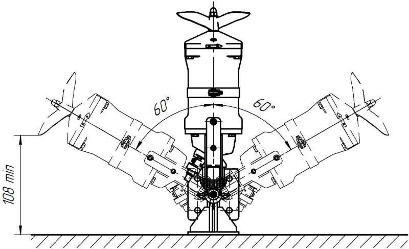 Общий вид и габариты мешалки серии Иртыш ПМ2 215-2,2/4-116 с опускным устройством