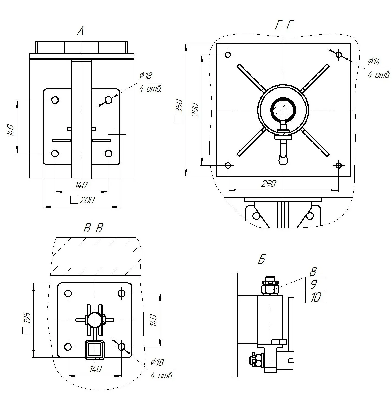 Общий вид и габариты мешалки серии Иртыш ПМ2 280-1,5/8-116 с опускным устройством