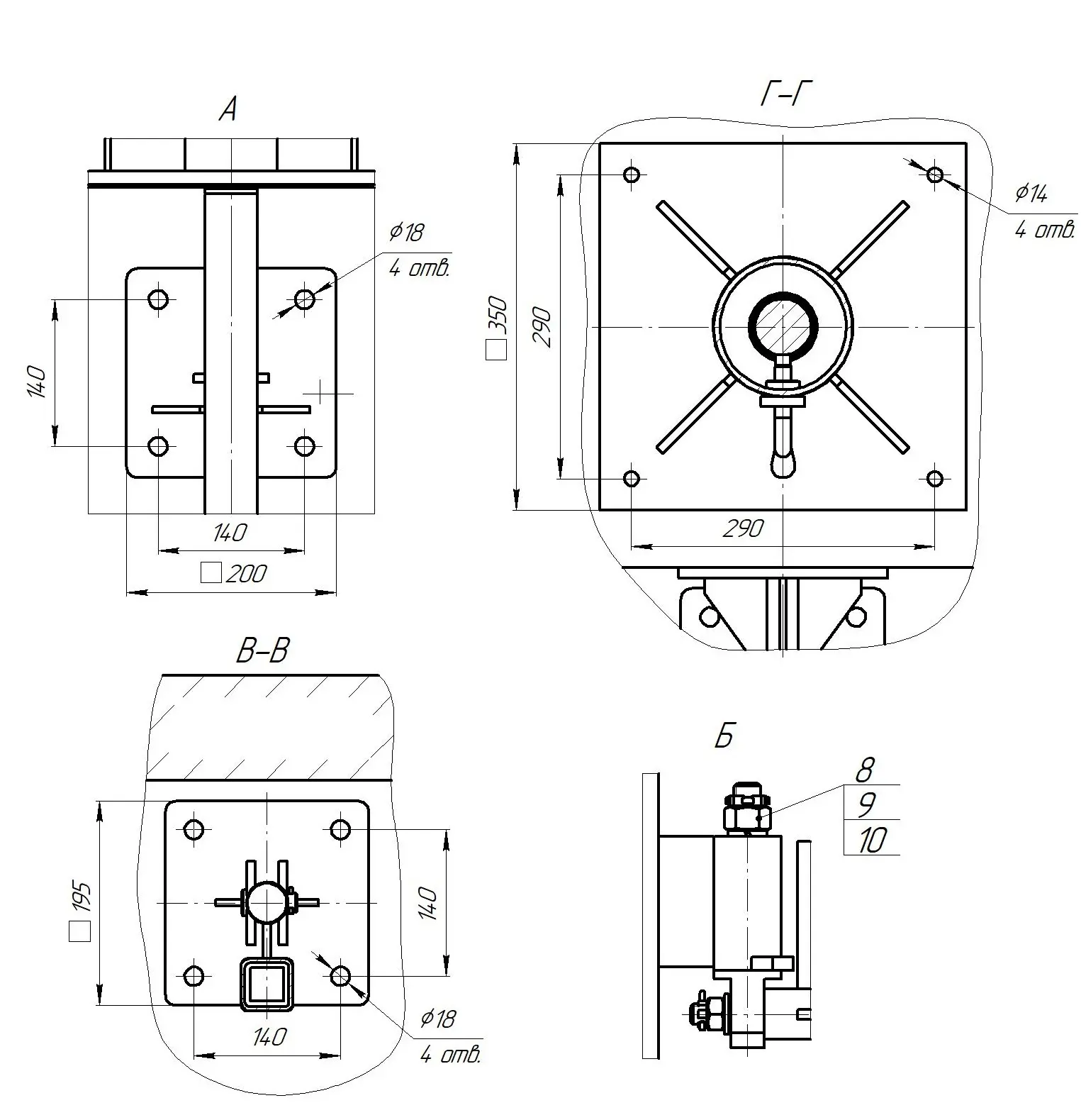 Общий вид и габариты мешалки серии Иртыш ПМ2 280-2,2/6-116 с опускным устройством