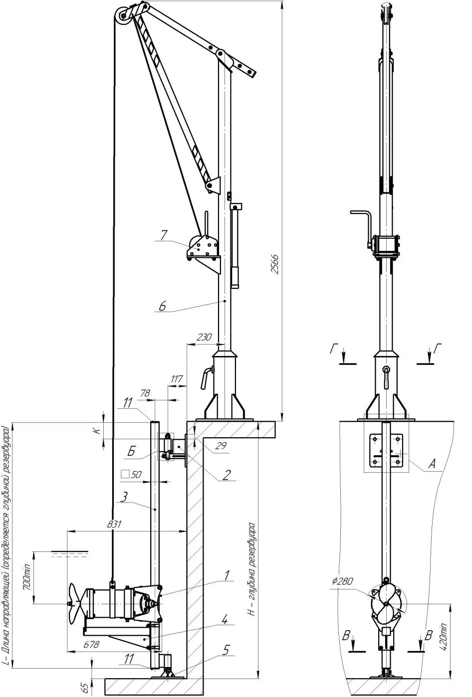 Общий вид и габариты мешалки серии Иртыш ПМ2 280-2,2/6-116