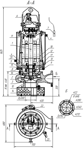 Картинка с габаритными размерами насоса Иртыш РД 150/315.348-55/4-016