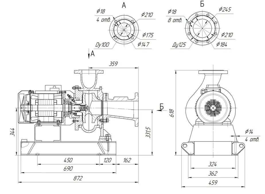 Габаритные размеры электронасоса НФ2 100/200.212-5,5/4Ех-200