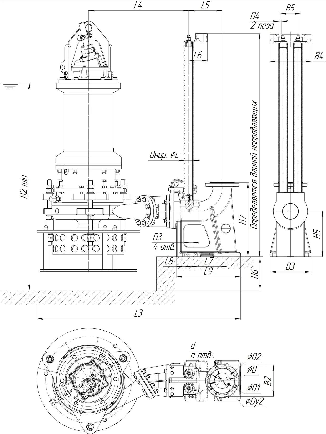 Габаритные размеры насоса ПШ4 80/338.338.И-30/4Ех-116