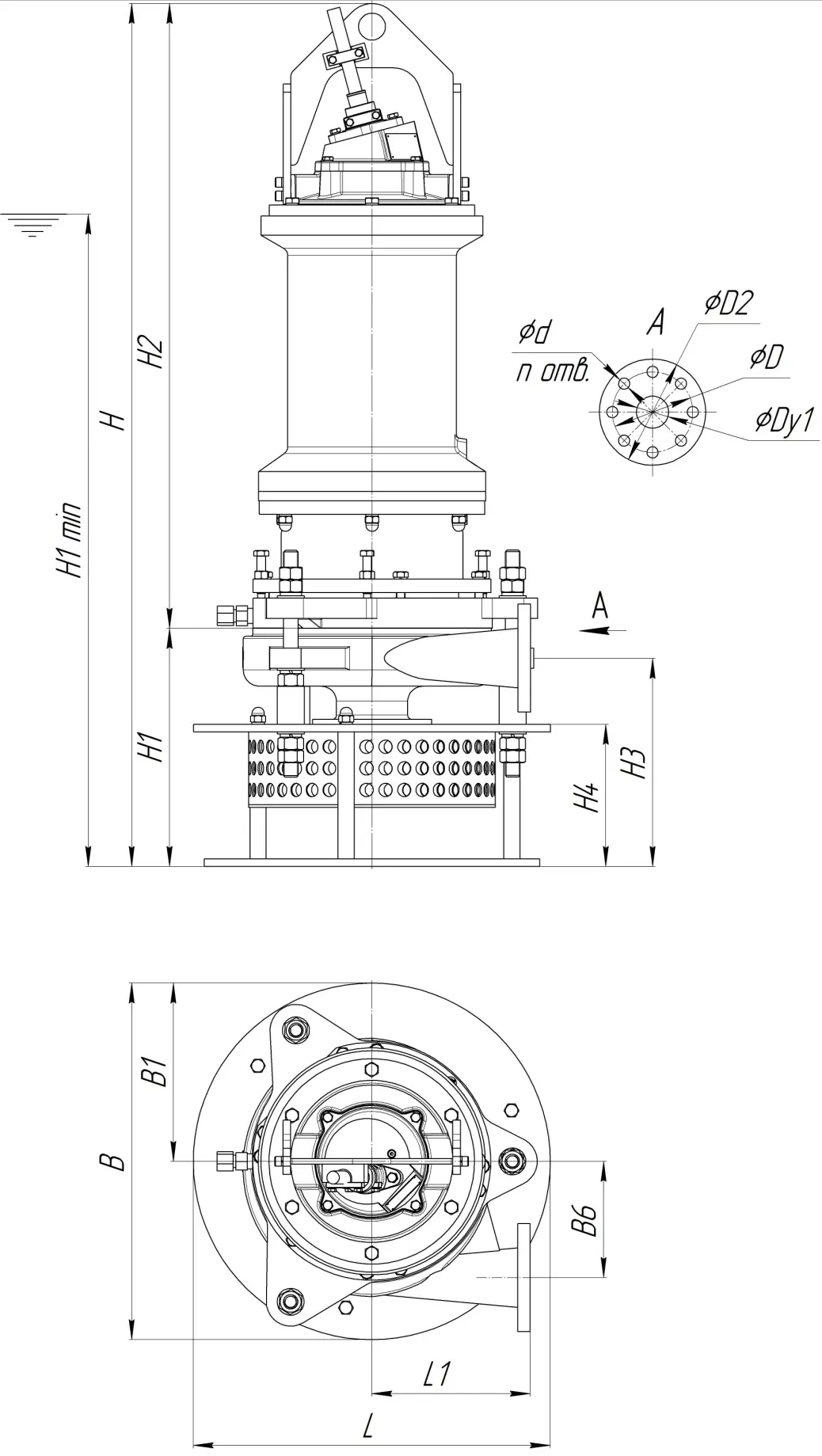 Габаритные размеры насоса ПШ5 150/308.282.И-30/4-016