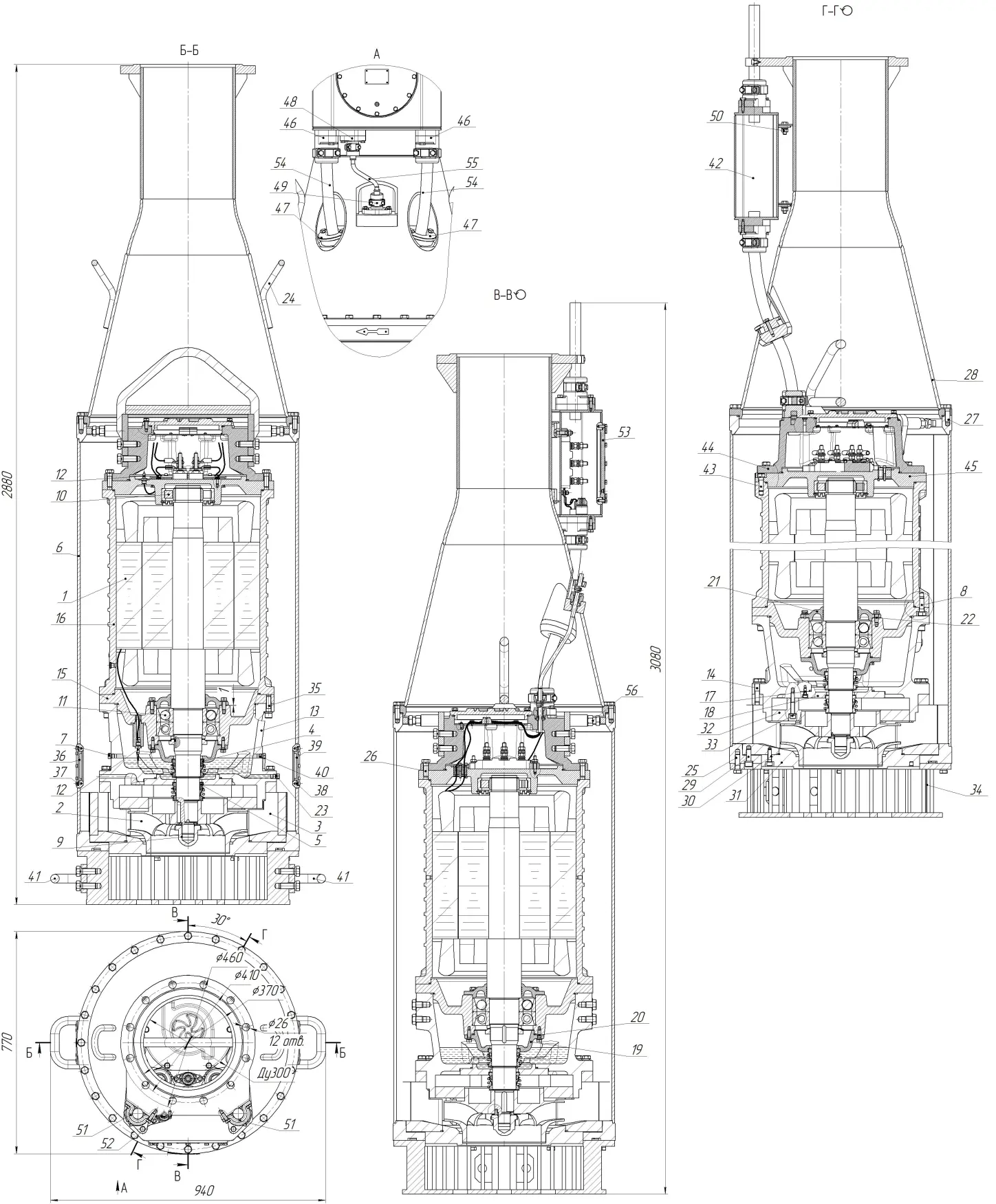 Общий вид и габаритные размеры электронасоса серии «Иртыш» РД 250/400.382-160/4-516