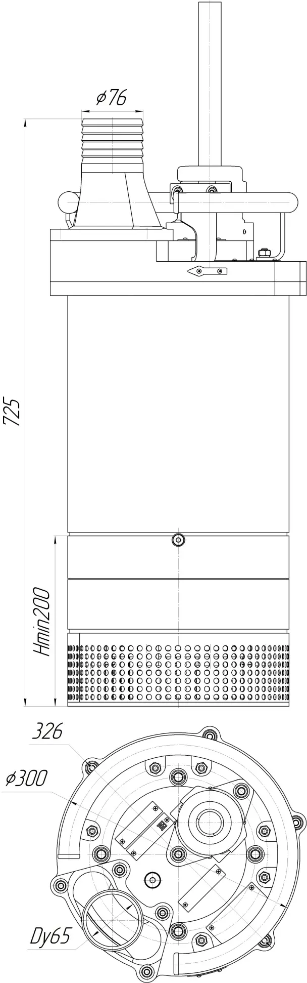 Общий вид и габаритные размеры электронасоса серии «Иртыш» РД 65/250.140-5,5/2РВ Ех-506