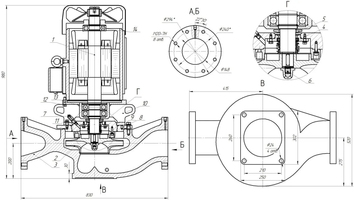 Габаритные размеры насоса