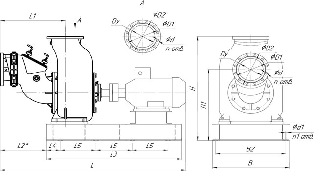 Габаритные размеры насосов НС2 250/375.375